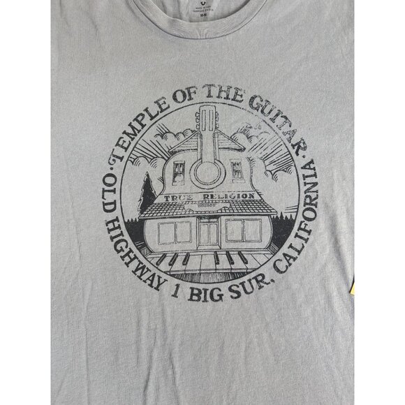 True Religion Mens Blue Graphic Tee Temple Of The Guitar Big Sur Highway 1 M NWT - Picture 2 of 8